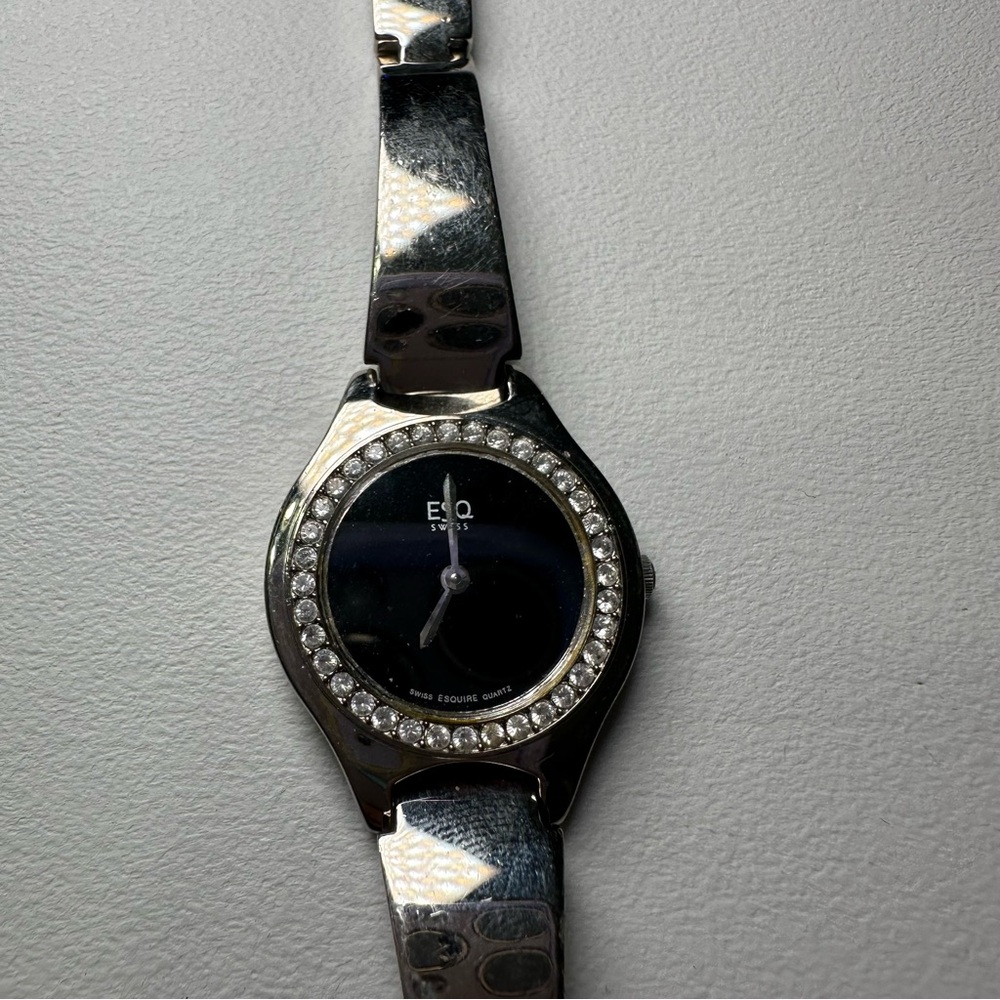 ESQ Women's Black Dial Silver Smartwatch
